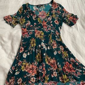 Lulus Forest Green Floral Print Button Front Dress